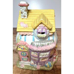 Vintage Easter Ceramic Egg Cottage Lighted With Cord Hand-Painted Floral Designs